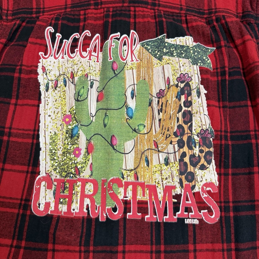Red And Black Christmas Plaid Flannel Shirt M Oversized Unique